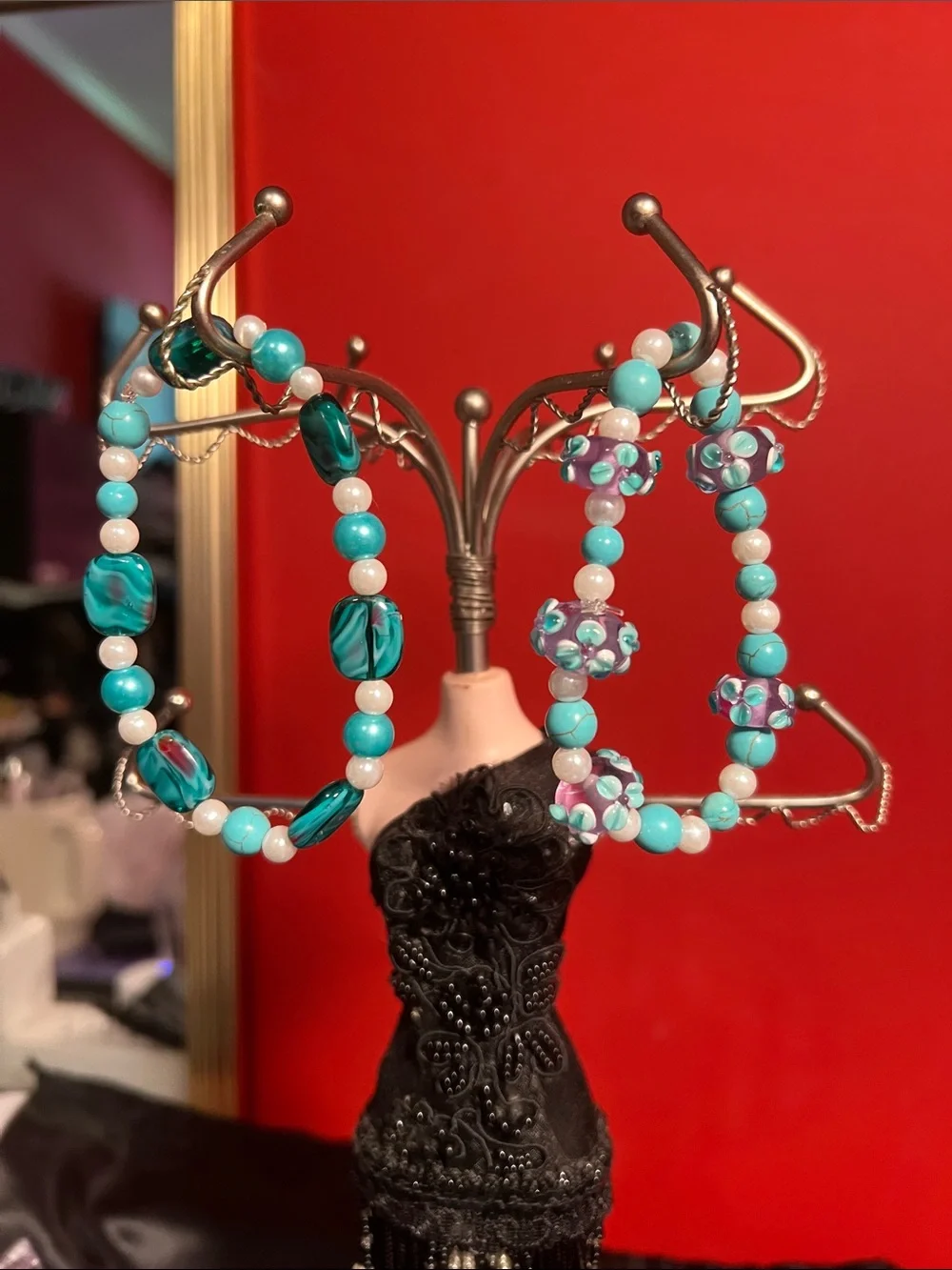 Beautiful green beaded bracelet homemade set of two